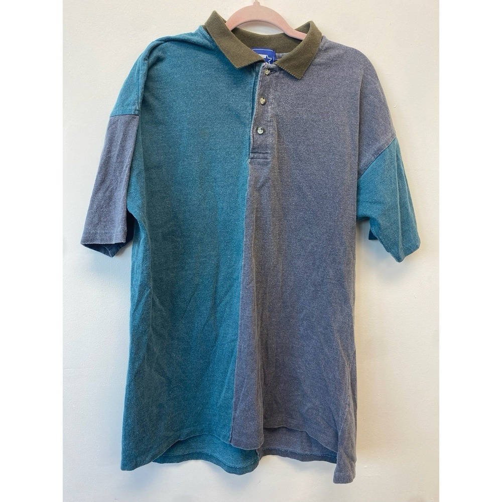 Vintage 90s‎ Starter Colorblock Faded Polo Green Blue Large